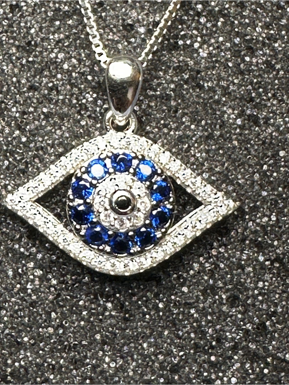 Silver Sterling Evil Eye Pendant Necklace with Blue Crystal Accents